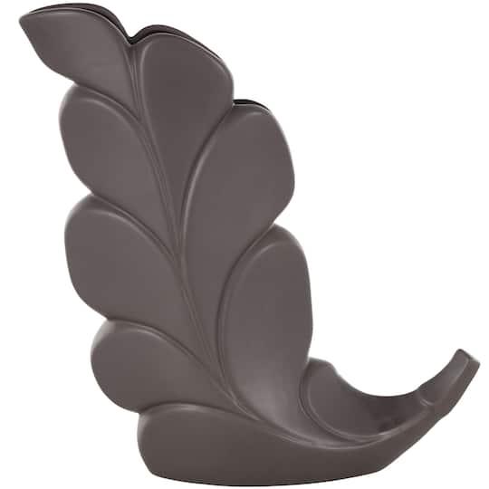 15" Black Ceramic Leaf Slanted Vase